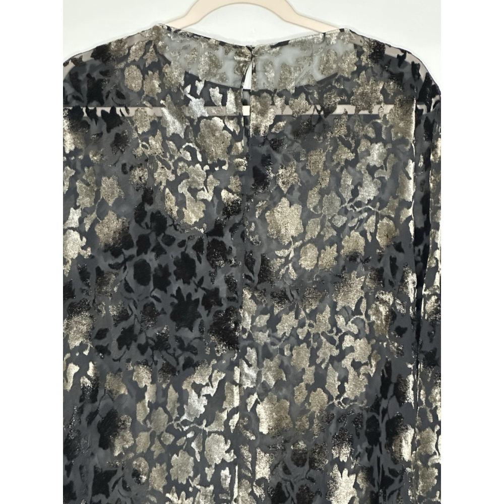 Womens Black Velvet Burnout Tunic Top Long Sleeve Black Gray Tie Waist Size XXL - Picture 8 of 8
